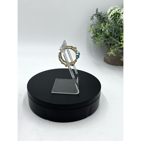 Graziano Gold Tone and Blue Cabochon Pierced Hoop Earrings - Picture 2 of 14